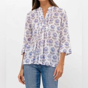 OLIPHANT long sleeve pintuck blouse in portofino aqua